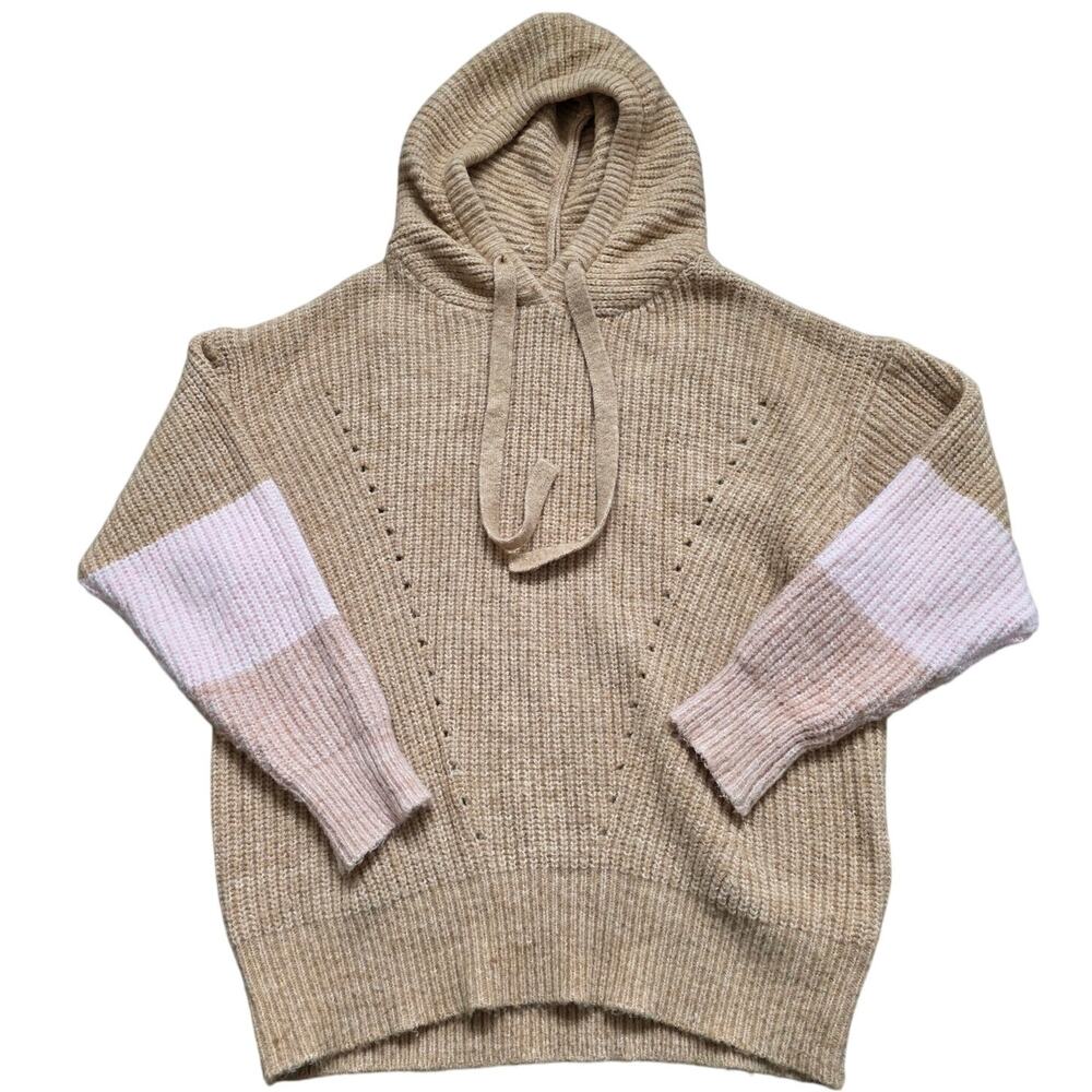 FRNCH Paris Brown Pink Wool Blend Hooded Knit Sweater sz Large Minimalist Basic